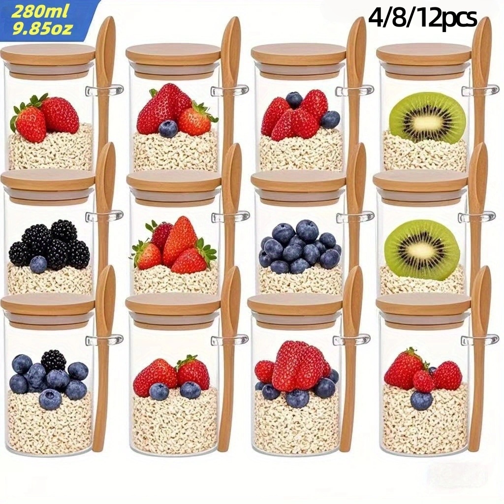 Meal Prep List - 4/8/12Pcs, Oatmeal Breakfast Cups with Lids