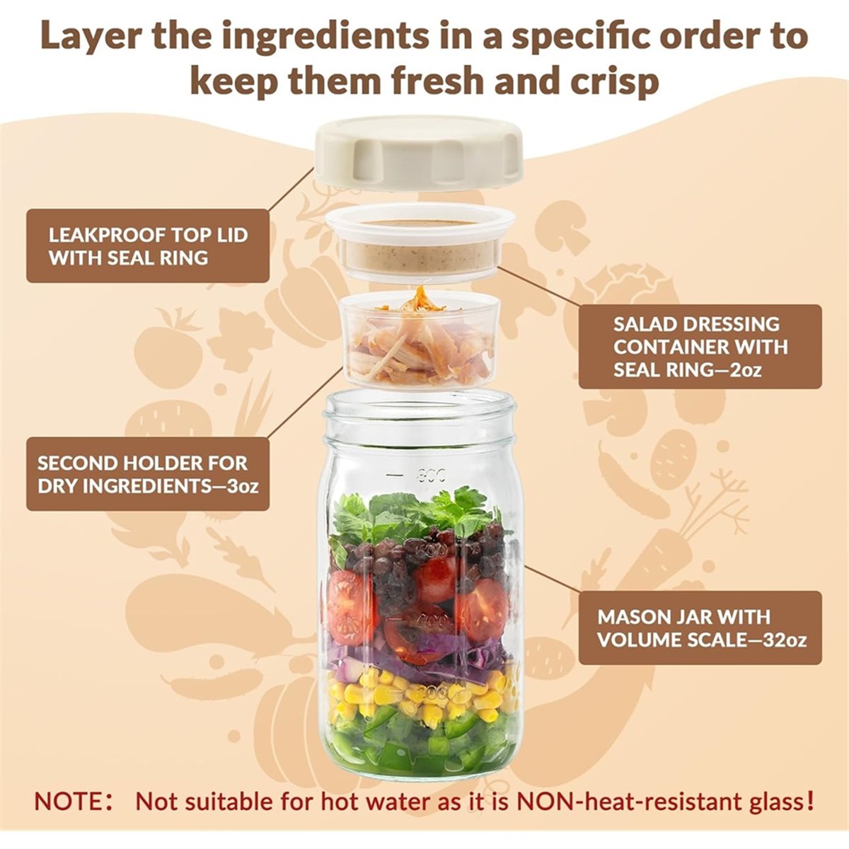 A67T NEW 4 Pack Glass Salad Ja - Meal Prep Jars With Lids ulasan dan harga