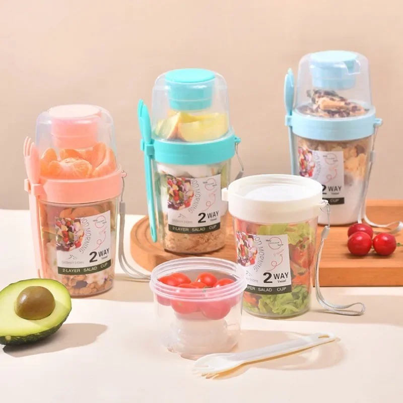 Portable Salad Cup Double Oatm - Meal Prep Yogurt Containers ulasan dan harga