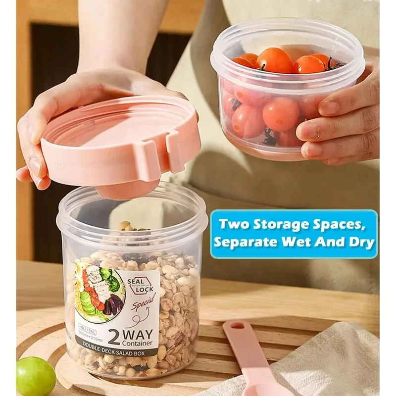 Portable Salad Cup Double Oatm - Meal Prep Yogurt Containers ulasan dan harga