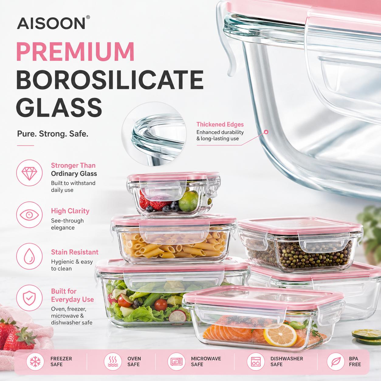 8/12Pcs Stackable Borosilicate - Meal Prep Oven Safe Containers ulasan dan harga